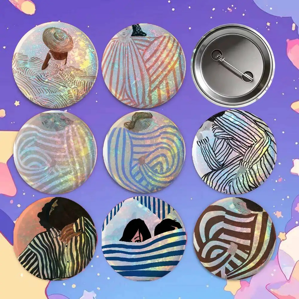 Gambar Abstrak Garis Gadis Sofia Lind Anime Game Laser Double Flash Tinplate Badge Cartoon Character Pin Brooch Fan Collectible