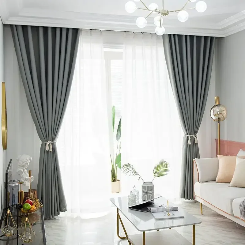 N3051Solid color blackout curtains living room bedroom bay window simple sunshade