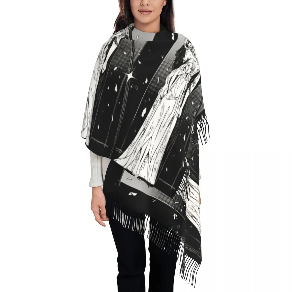 Ladies Scarf Warm Soft Malenia Blade Of Miquella Eldenned Ringged Large Scarves with Tassel Shawls and Wraps Bufanda Mujer