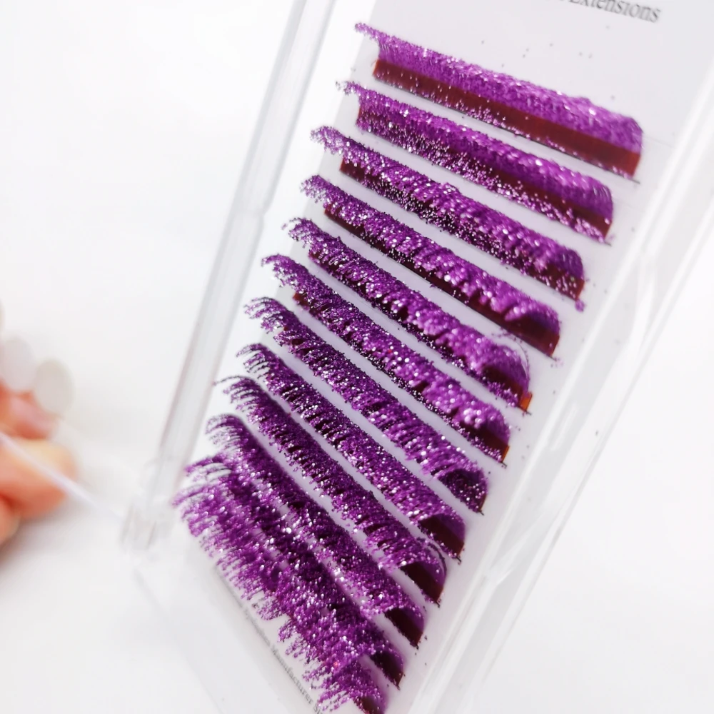 Colored Glitter Lash Extensions Makeup Eyelashes Individual Lash Extensions for Halloween Christmas Costume Party, Random Color