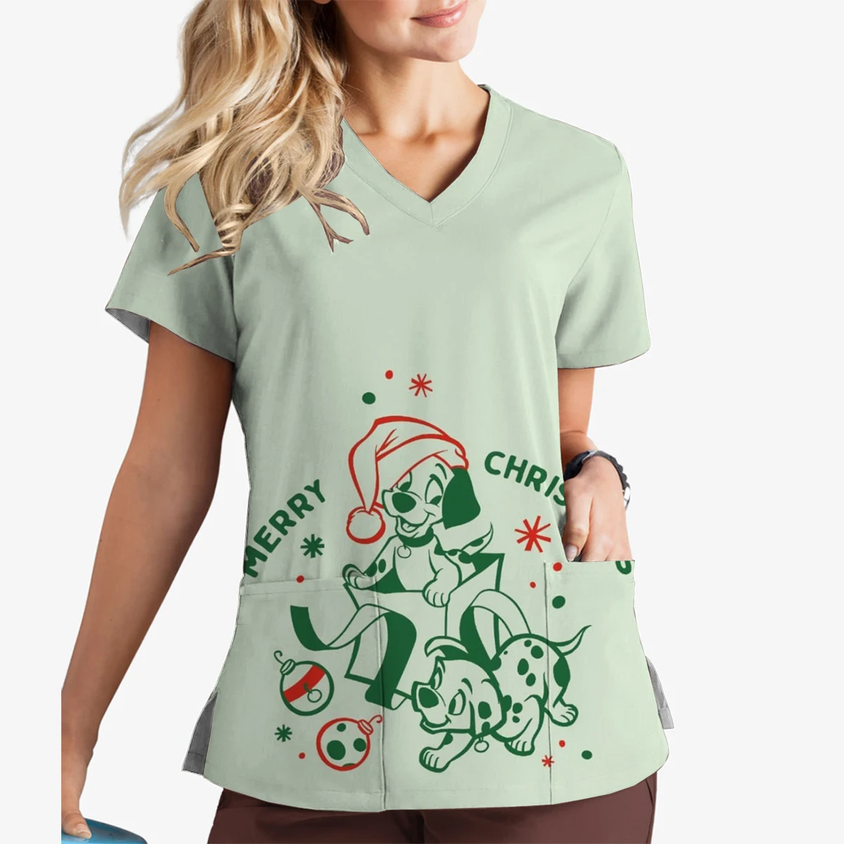 

Summer Disney Dalmatian Print Women's Work Uniform Beauty Surgery Wear Spa Nurse Pure Medical Laboratory Medical Wear