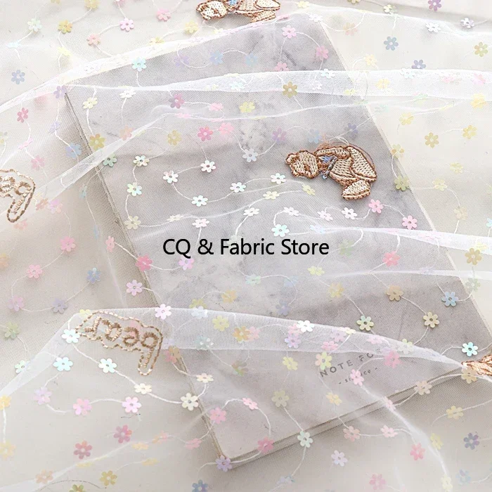 

Мягкая пряжа с вышивкой медведя и блестками, кружевная ткань для модной одежды, ткань для платья для девочек, ткань для юбки-пачки