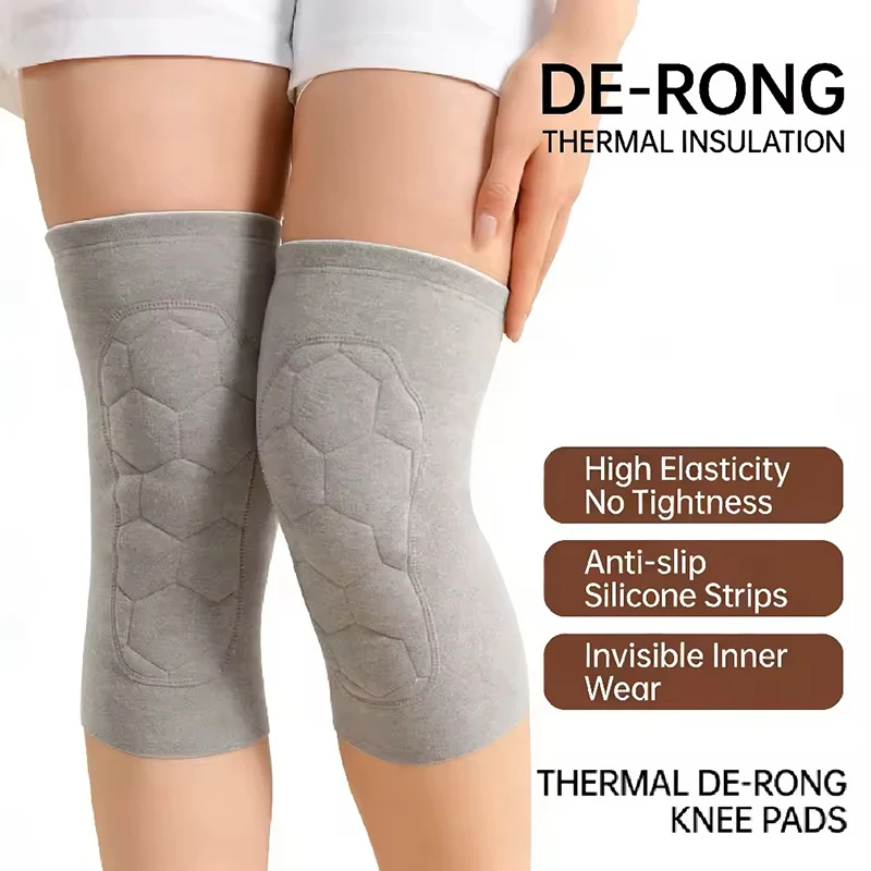 Thermal Knee Pads Wool Silk Thickened for Autumn Winter Dralon Heat Generating Seamless Elastic Knee Support for Men Women