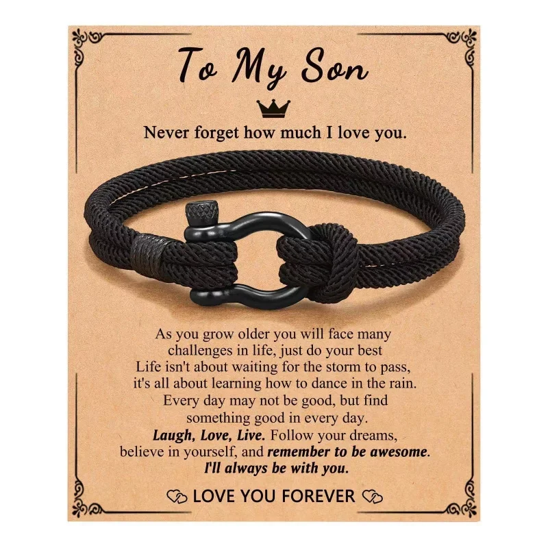 Fashion New Hand-Woven Horseshoe Buckle U-Shaped Buckle Beach Bracelet Milan Rope Bracelet With Card For Men'S Jewelry Gifts