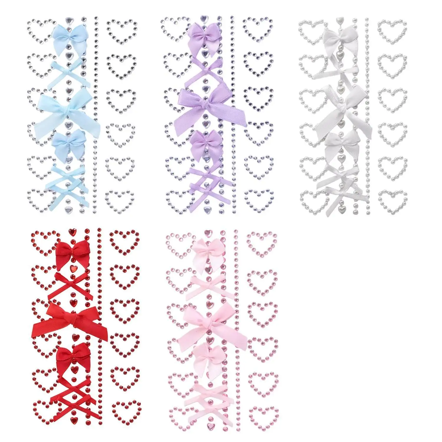 1 Sheet Red Ribbon Bow Sparkly Crafts Face Jewelry Crystal Diamond Tattoo Stickers Sweet Self Adhesive Heart Body Arts Party view 6