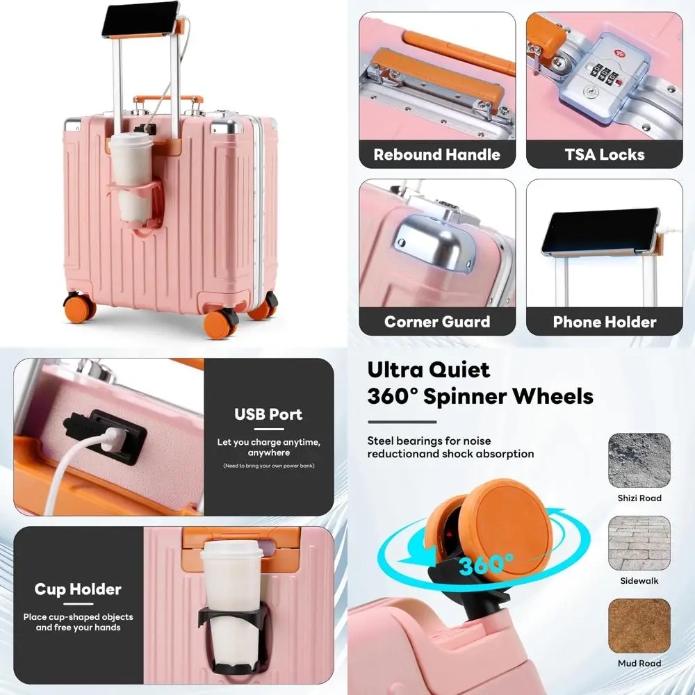 

Одобренная TSA 18-дюймовая легкая ручная кладь с твердой поверхностью, подстаканником и замком TSA для удобства в путешествиях