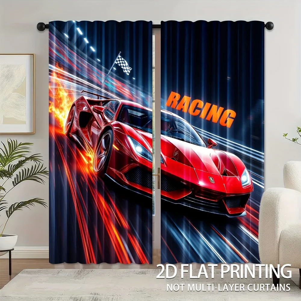 Dynamic Racing Car Curtain Window Treatment Modern Automotive Style Blackout Curtains for Garage Man Cave Decor