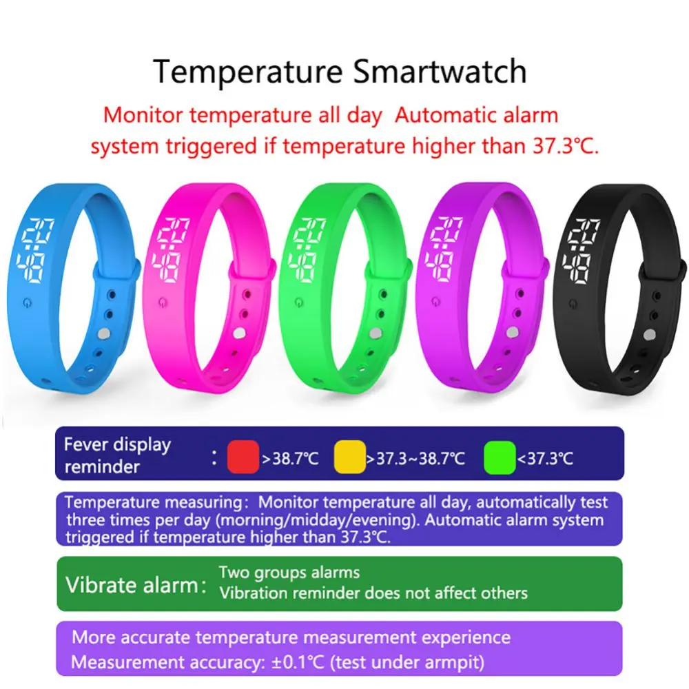 Inteligentna bransoletka V9 sport LED zegarek Monitor temperatury ciała termometr Alarm wibracyjny opaska na nadgarstek studenta Smartband