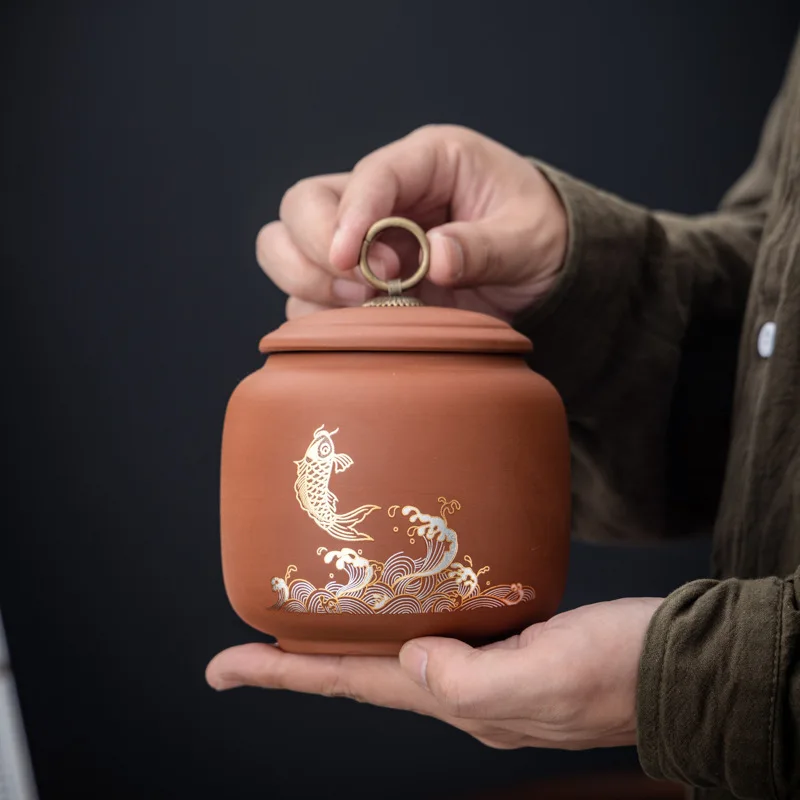 Tea Jar Gift Box Empty Box Purple Sand Tea Jar Large Sealed Ceramic Tea Jar Black Tea Pu 'er Medicine Storage Jar