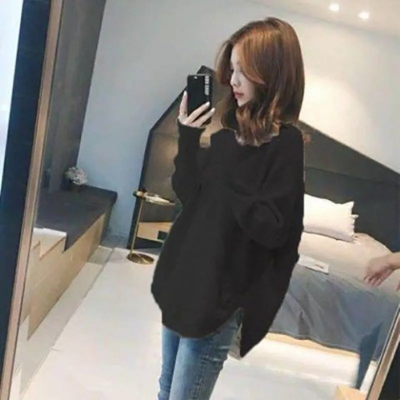 Fashion Solid Color Asymmetrical Casual Sweaters Female Clothing 2023 Autumn Winter Loose All-match Pullovers Irregular Tops