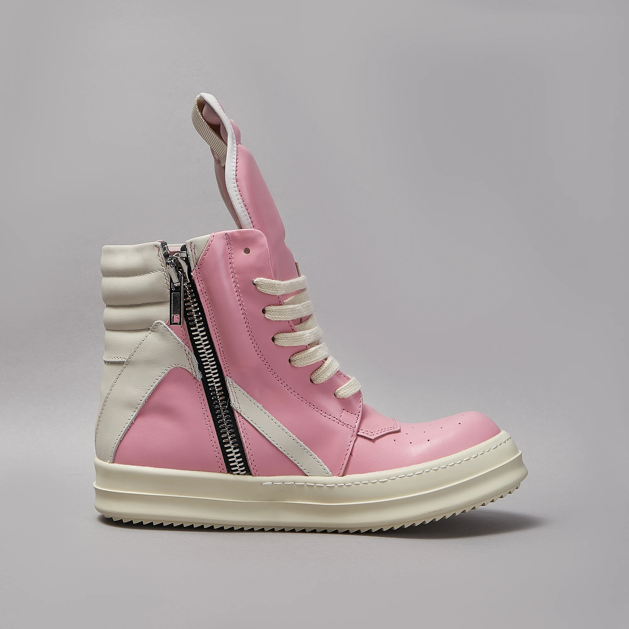 

Brand Casual Men Shoe High Top Women Sneaker Roman Quality Pink Geobasket Leather Zip Luxury Trend Thick-sole Flat Ankle Boot