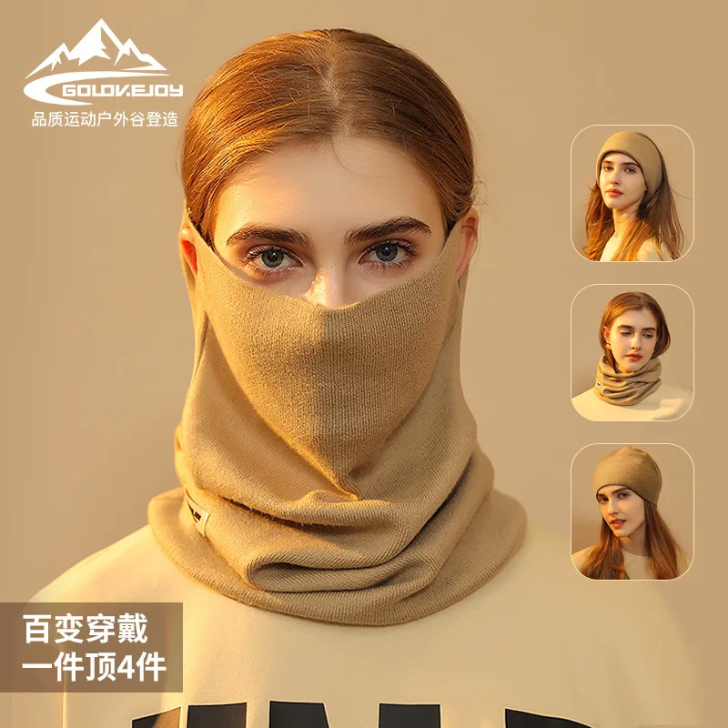 Autumn Winter Knitted Fine Fleece Face Scarf for Outdoor Sports Wind Dust Proof Warm Anti Pilling Ear Loop Design