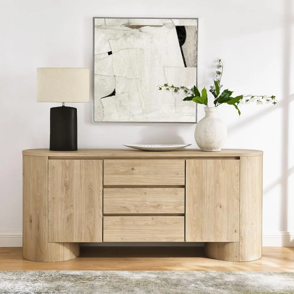 Oval Wood Grain 71 Inch Sideboard with Doors and Drawers in Hickory Frost image 3