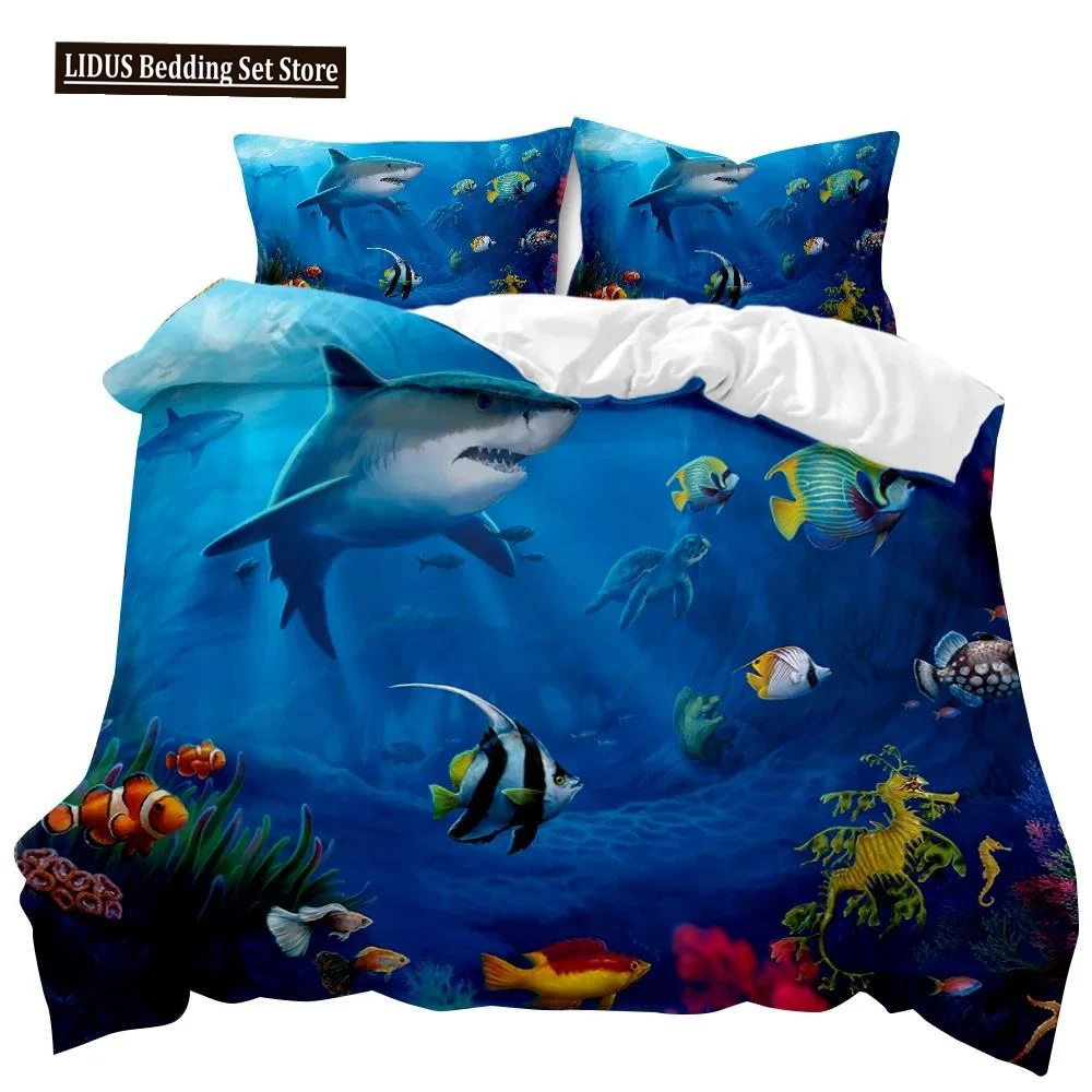 

Shark Duvet Cover Set Shark Ocean Marine Bedding Set Bedclothes Underwater Animal Pattern Queen King Size Polyester Qulit Cover