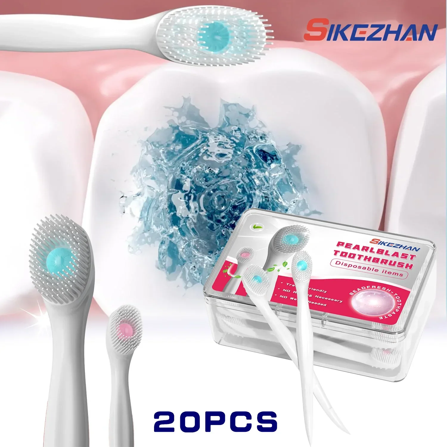 20 unids/caja cepillo de dientes de cuentas explosadas cepillo de dientes de limpieza desechable cepillo de dientes de viaje portátil con pasta de dientes blanqueamiento dental