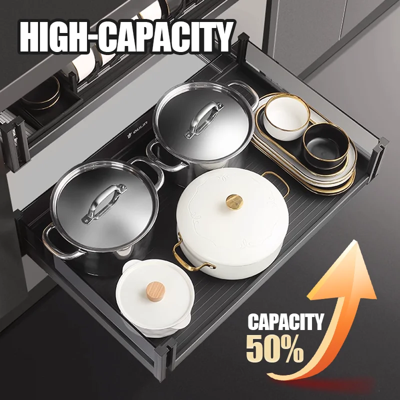 Hot Sale 2-Layer Aluminum Alloy Cabinet Storage Pull Out Drawer Slide Basket Efficient Kitchen Storage