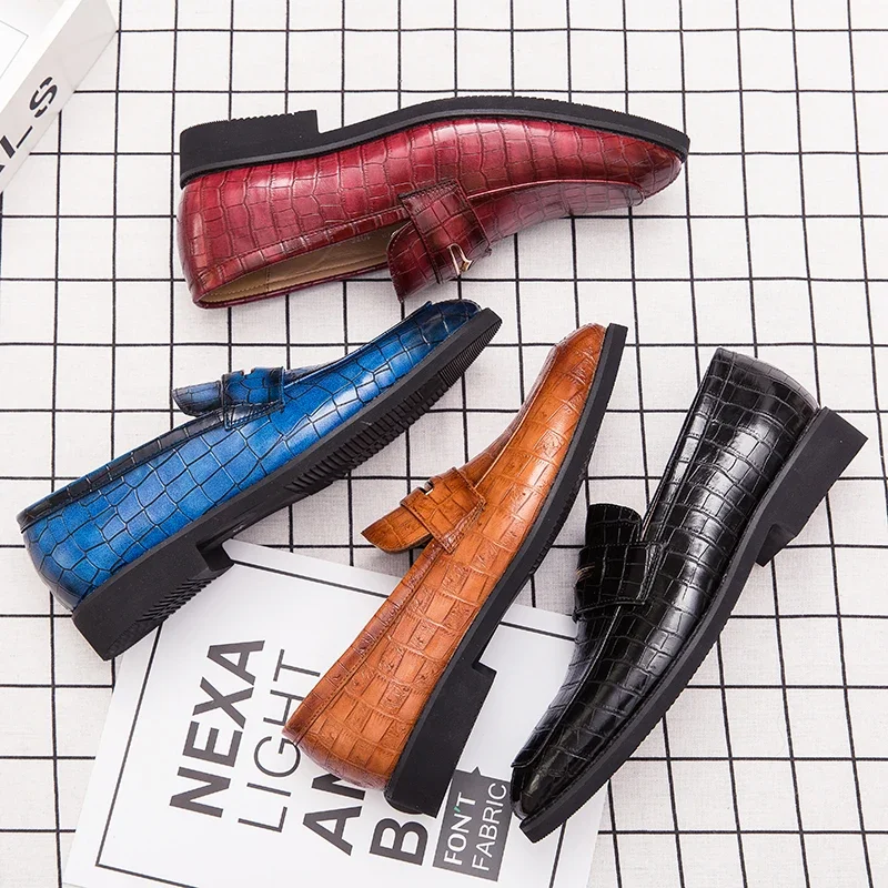 Spring Italian Men's High-quality Blue Leather Shoes Big Size:38-48 Yellow Formal Driving Loafers Red Wedding Dress Casual Shoes