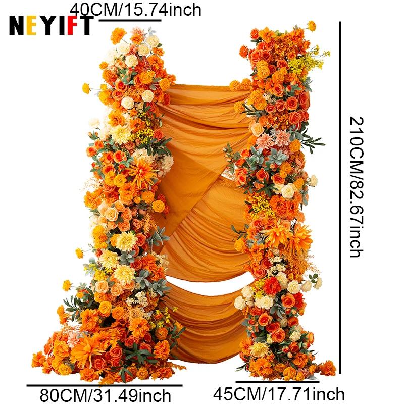 وردة برتقالية وصفراء زهرة الفاوانيا ديكور عداء الصف ، خلفية الزفاف ، أرضية القوس ، ترتيب الأزهار ، حدث حفلة عيد ميلاد ، دعامة