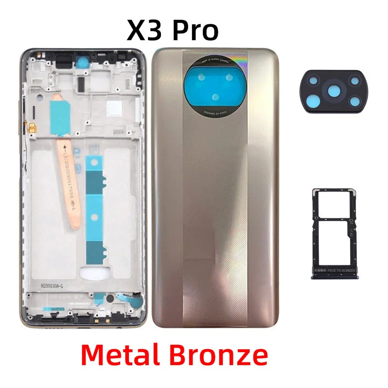 For Xiaomi Poco X3 , X3 Pro , X3 NFC Back Cover + LCD Front Frame + Side Button + Camera Glass Lens + Sim Tray Parts