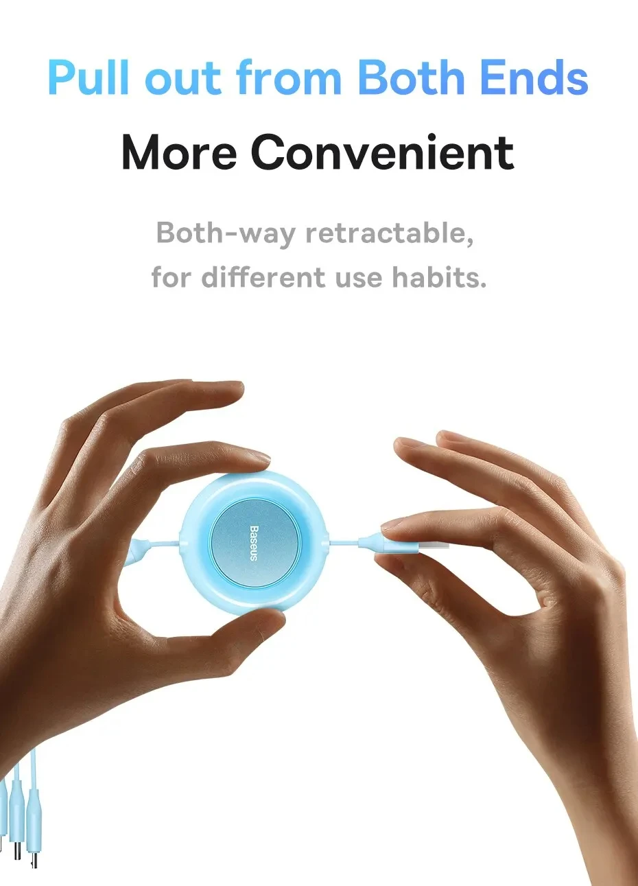 Baseus 3 in 1 Retractable USB Cable for iPhone Charger Fast Wire Charging Cable For Android Phone Type C For Xiaomi Samsung