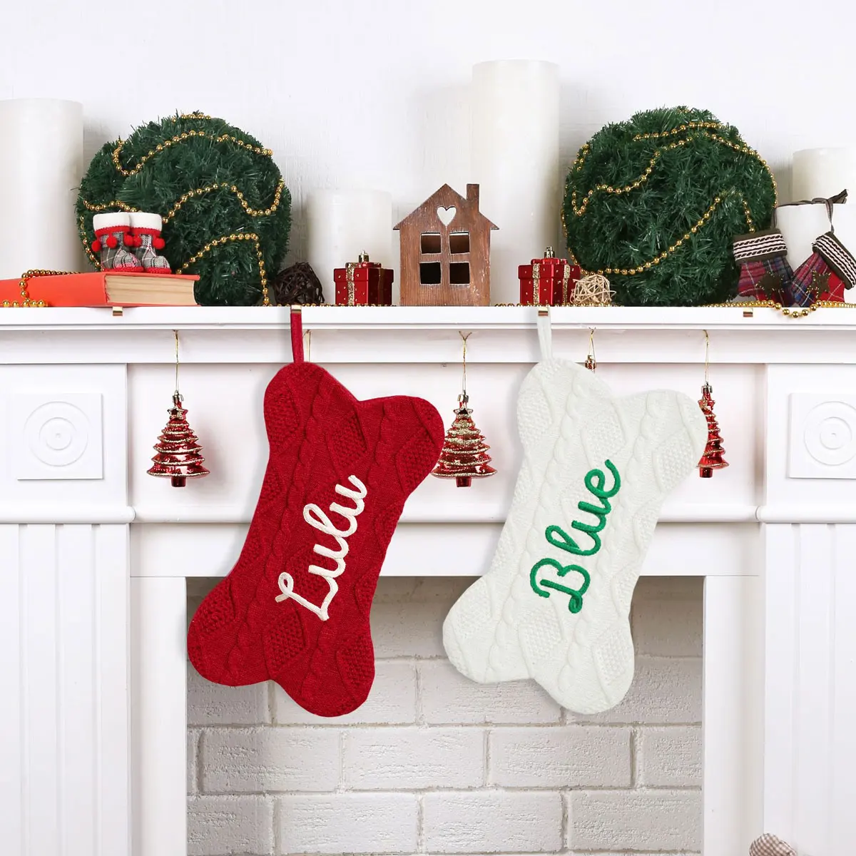 Personalized knitted Christmas socks, dog bone knitted holiday socks, Christmas gifts, Christmas tree decoration gift bags