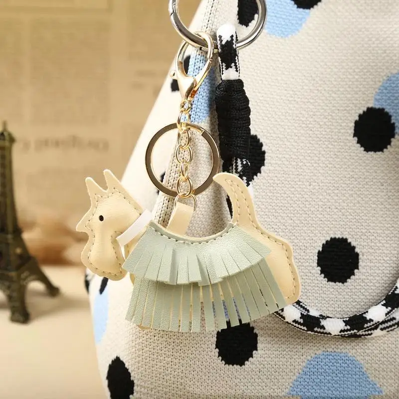 Exquisite Schnauzer PU Leather Bag Charm Fashion Tassel Fringe Decor Handbag Accessory Car Ornament for Female Dog Lovers