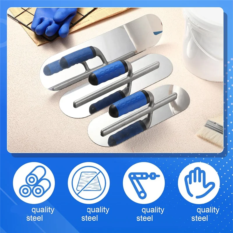 

ABPQ-3PCS Stainless Steel Pool Trowel Set (16Inch/14Inch/12Inch) Flat Concrete Finishing Trowel Tools