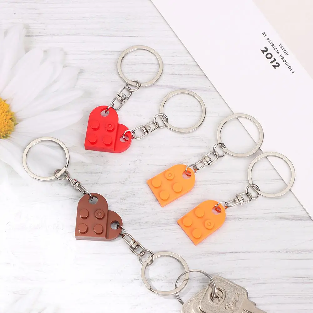 1Pair Cute Love Heart Building Block Keychains for Couples Women Men Friendship Separable Love Heart Brick Key Ring Jewelry Gift