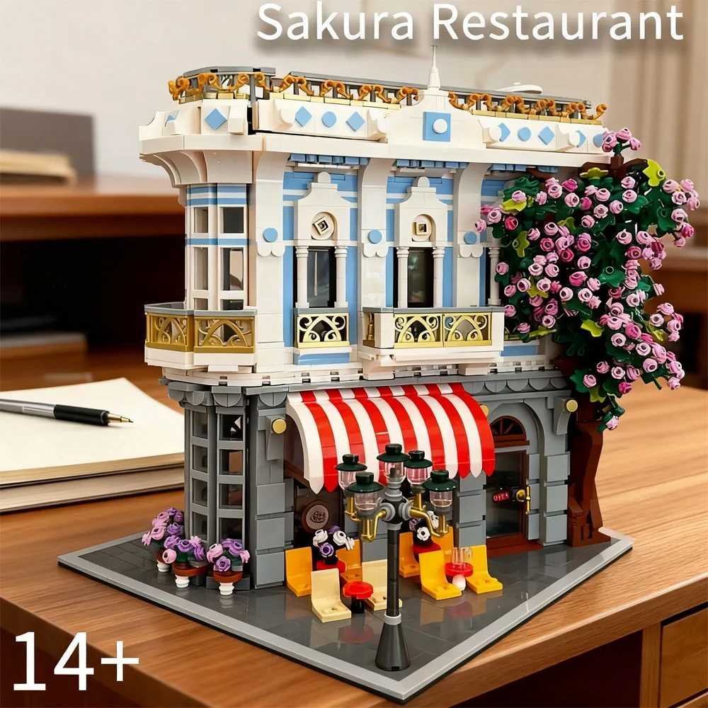 

Creative MOC 3725pcs Bricks Building Block Model Gift, JIESTAR 89109 Sakura Restaurant Block Toys For Home Decoration