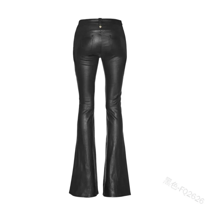 2023 New Women Leather Pants Punk Rock Sexy Bandage Motorcycle Leather Pants Tight High-waist Lace Up Bodycon Flare Trousers