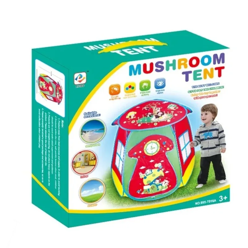 Children Folding Toy Tent Kids Cartoon Mushroom Tent Toddler Indoor Outdoor Play Game House Boys Girls Birthday Gifts Playroom