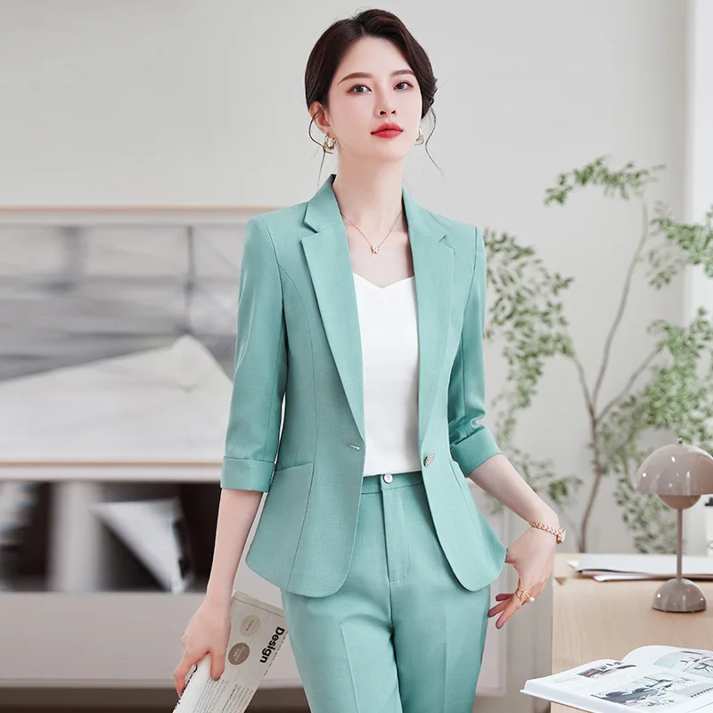 

Formal Pantsuits Uniform Styles Spring Summer Blazers Female Career Interview Office Work Wear Professional Outfits Trousers Set