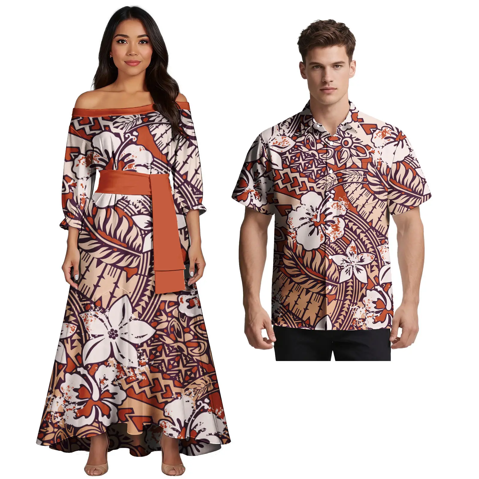 Abbigliamento per coppie Set da due pezzi Abbigliamento tribale polinesiano Samoano Tapa Stampa floreale Abiti coordinati per coppia