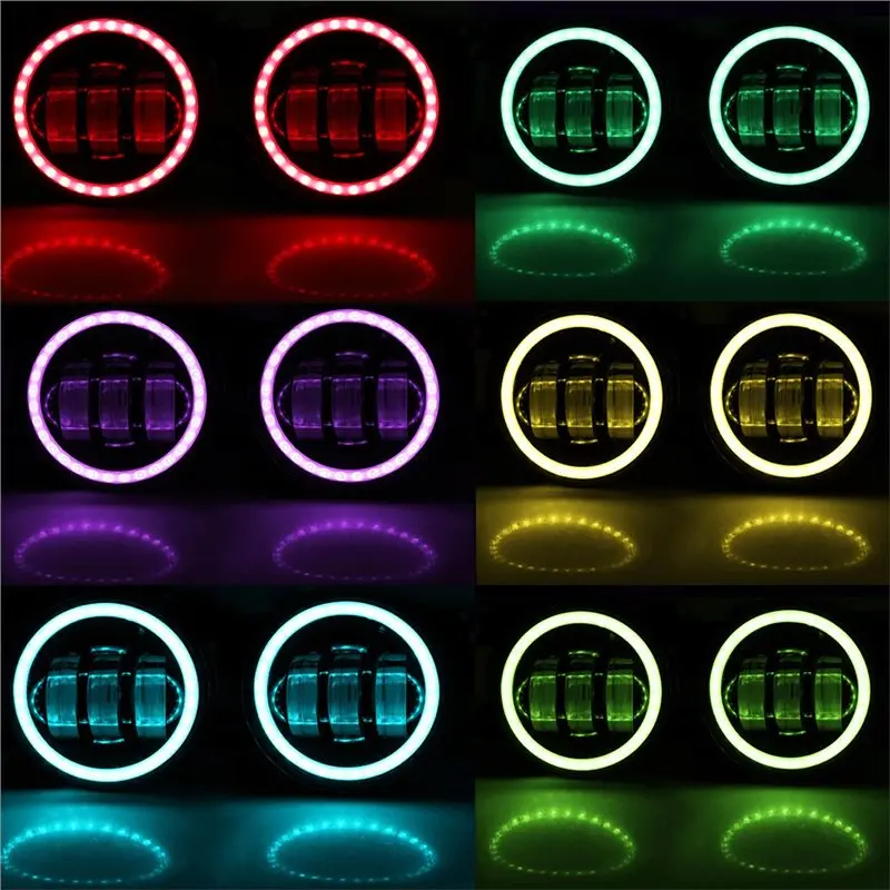 A48P-DIY Color-Changing LED Drivining Fog Lights For Jeep Wrangler JK/CJ TJ Front Bumper Bluetooth Control