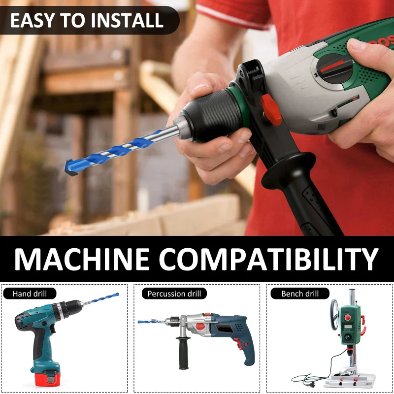 Kit Bor Overlord Biru Pengeboran Beton Kaca Ubin Koleksi Mata Bor Segitiga Multifungsi Paduan Lubang Kekerasan Tinggi