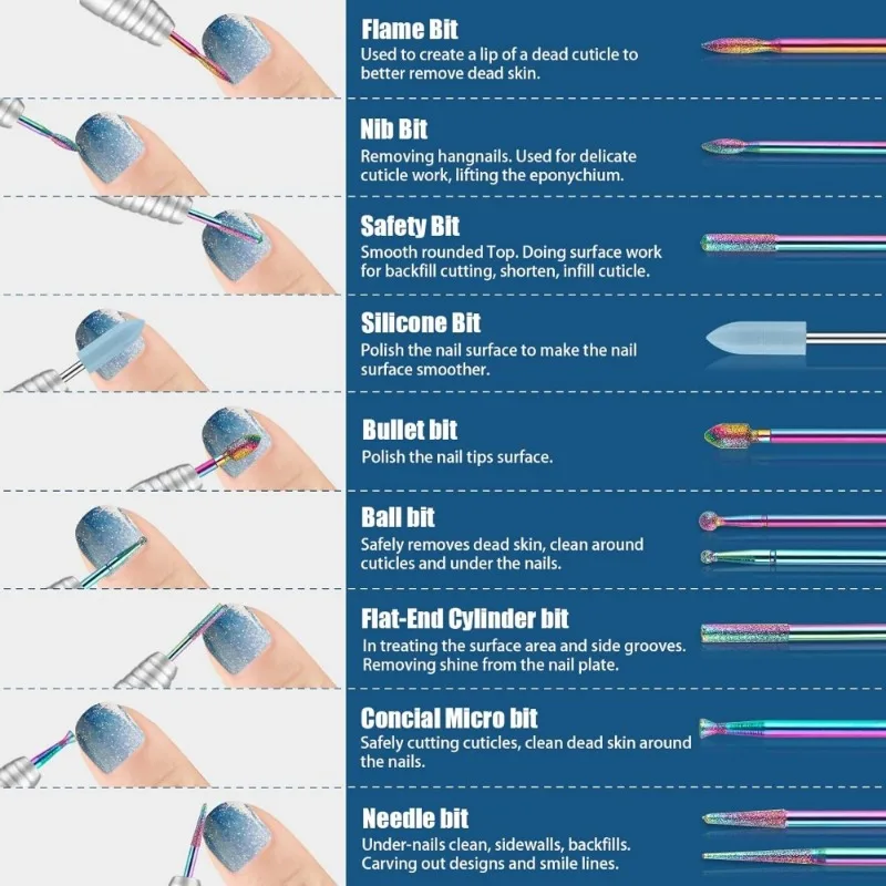 19pcs 네일 드릴 비트 키트 네일 클리너 비트 볼 모양의 비트 불꽃 비트 브러시 세라믹 네일 파일 비트 네일 올인원 세트
