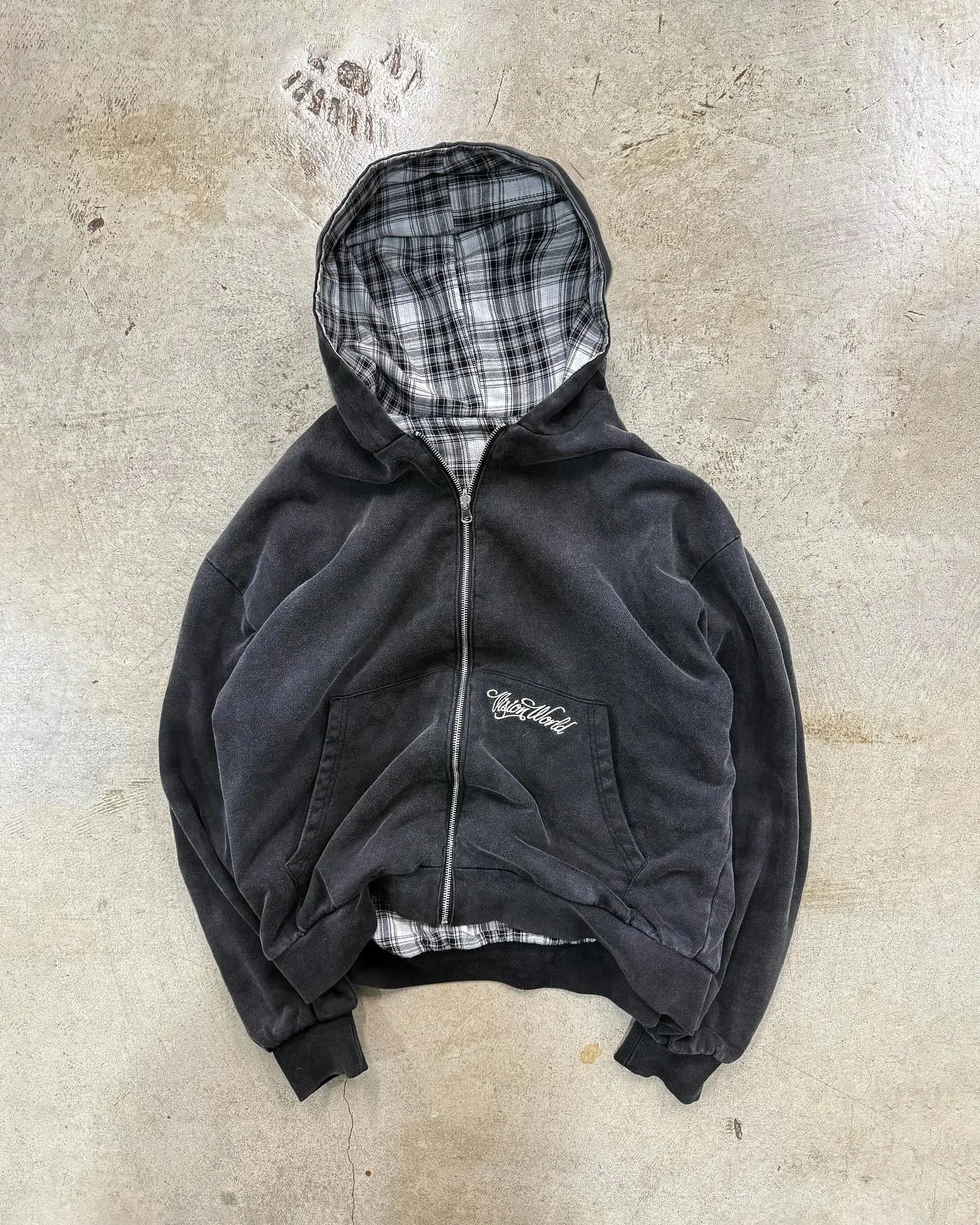 Harajuku Women Men autumn winter hoodie Coat Casual retro grid print zipper hoodie loose reversible  Oversized Gothic top