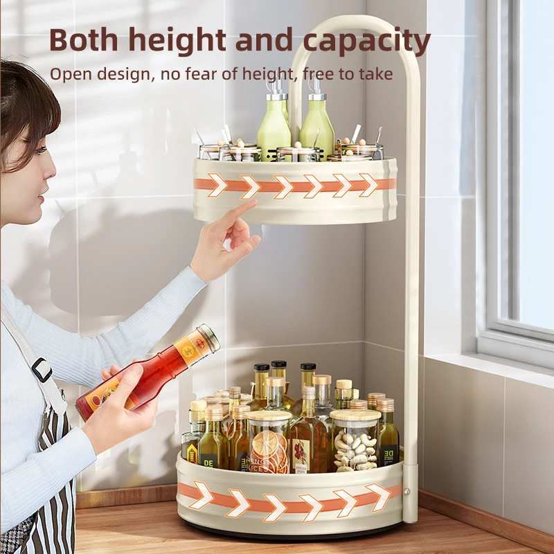 Kitchen Rotatable Multifunctional Multi-layered Rack Countertop Corner Oil,Salt,Sauce and Vinegar Seasoning Bottle Storage Tray