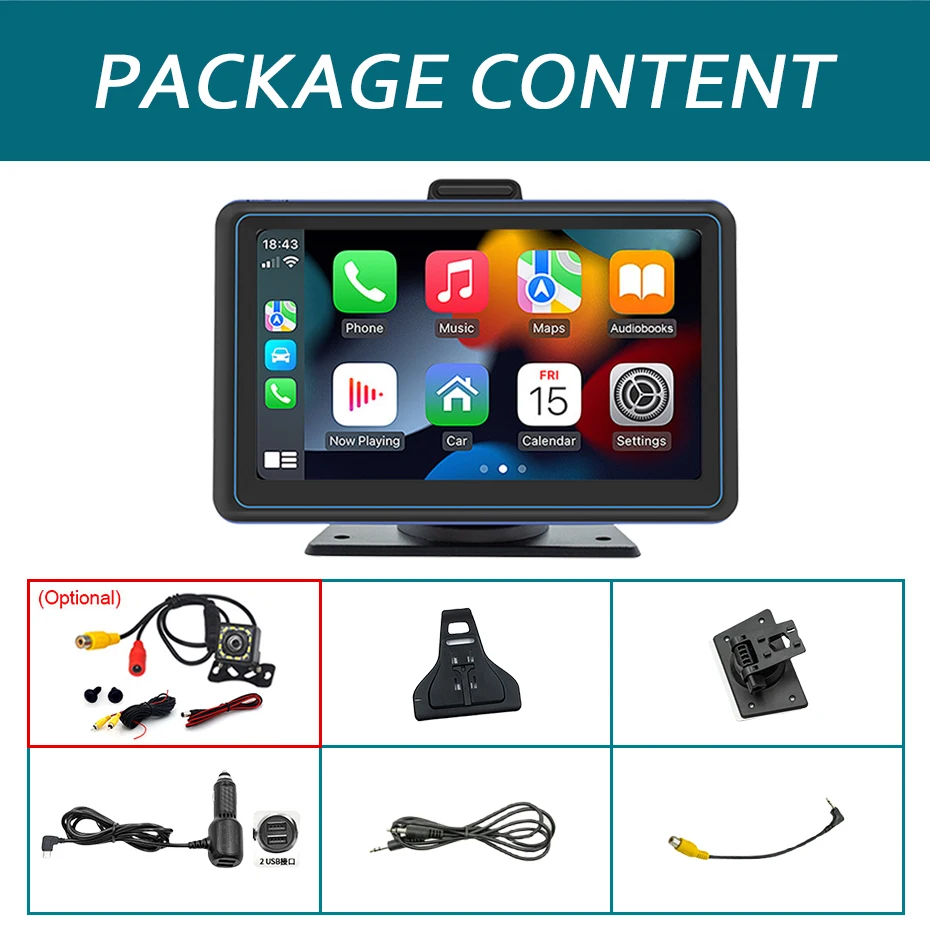 Bild 7: 7'' Kabelloses Carplay Android Auto Tragbares GPS-Navigationsgerät Universeller Touchscreen Autoradio Multimedia-Videoplayer Rückfahrkamera PNDB5307