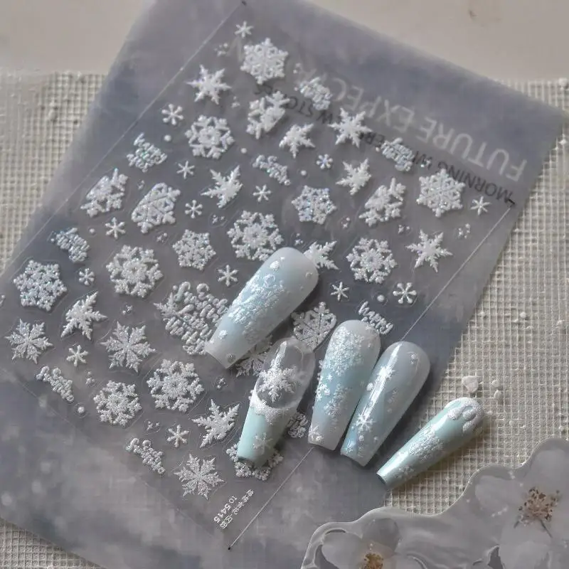 สติ๊กเกอร์ตกแต่งเล็บลายเกล็ดหิมะคริสต์มาสสุดหรู สำหรับตกแต่งเล็บ DIY อุปกรณ์ตกแต่งเล็บ ลายปีใหม่