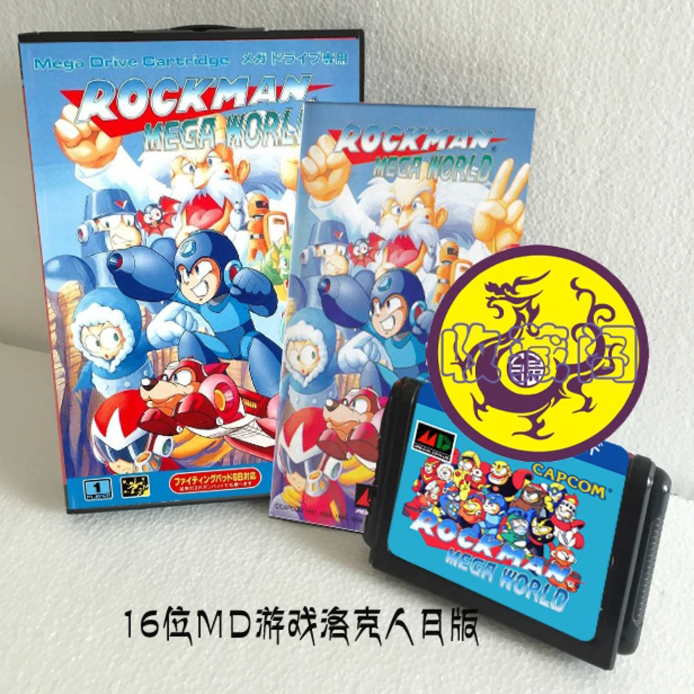 Rockman Mega World  with Box and Manual Cartridge for 16 Bit Sega MD Game Card MegaDrive Genesis System