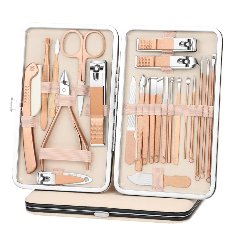

Stainless steel nail clipper set, rose gold portable nail trimming and manicure tools, complete set of dead skin clippers