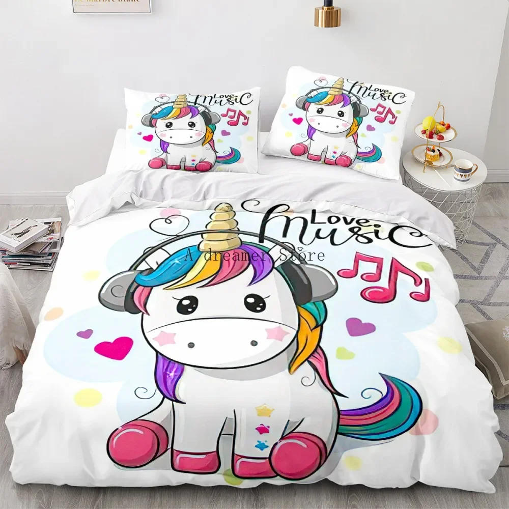 Kids Rainbow Horse Duvet Cover Cartoon Unicorn Bedding Set For Children Baby Crib Duvet Cover Set Pillowcase Lovely Bed Linens