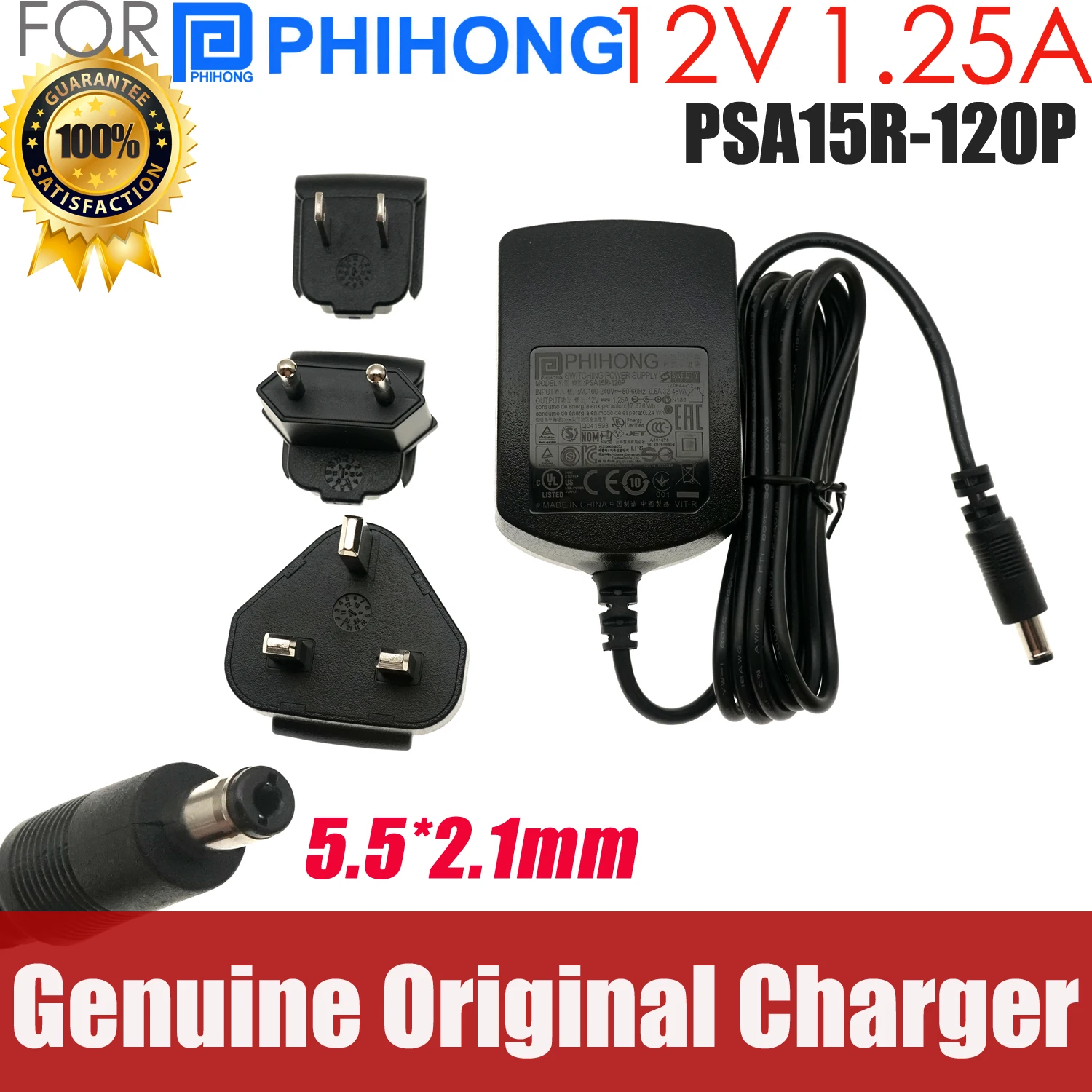 

Genuine Phihong PSA15R-120P 12V 1.25A 15W 5.5*2.1mm Switching Power Supply AC Adapter Charger