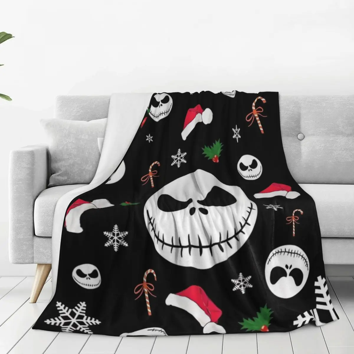 The Nightmare Before Christmas Flannel Blanket Jack and Sally Xmas Film Warm Soft Throw Blanket for Travel Bedspread Bed Cover