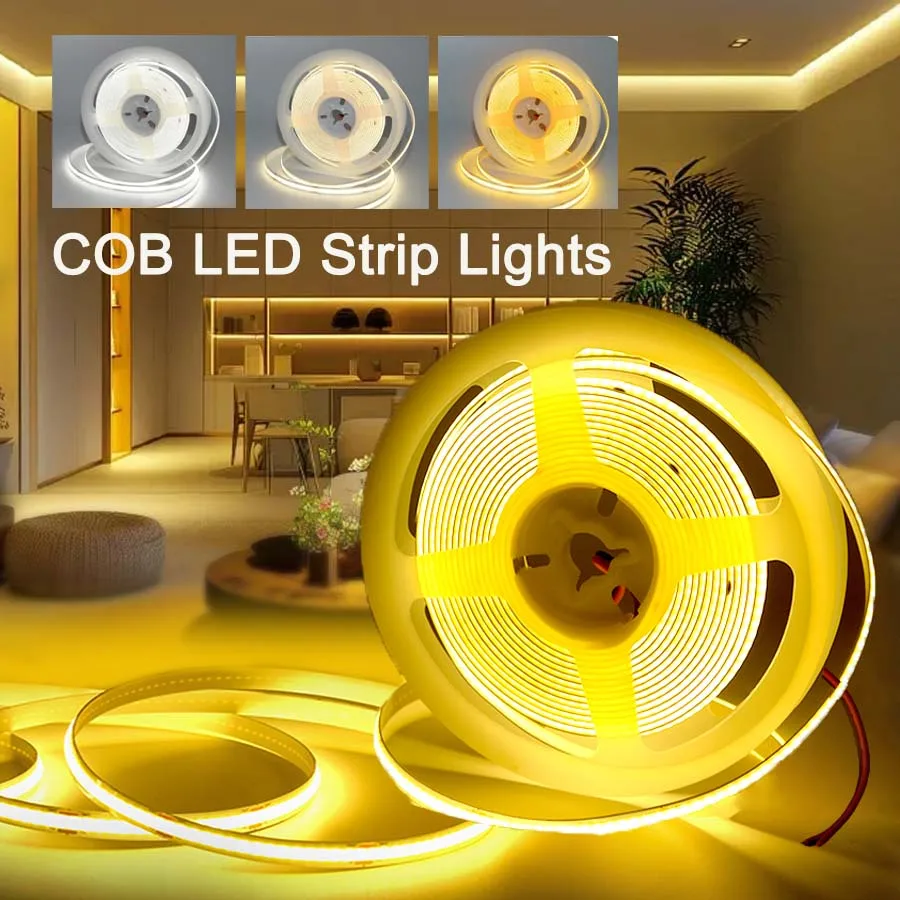 

24V 12V COB LED Strip Lights 320LEDs/M Flexible LED Tape Ribbon Linear Dimmable for Cabinet Decor 3000K 4000K 6000K 1M 5M 10M