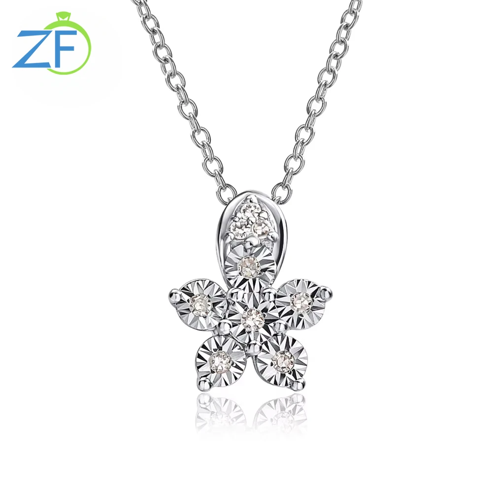 GZ ZONGFA Women's 0.04ct Natural Diamond Flower Star Pendant Pure 925 Sterling Silver Necklace Fine Jewelry 18k Gold Plated