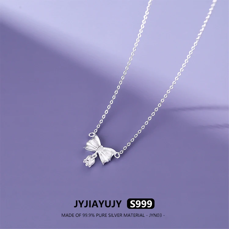 

JYJIAYUJY 100% Whole Original Pure Silver S999 Necklace Butterfly Knot Bell Orchid In Stock Frosted Surface Gift Daily Use JYN03