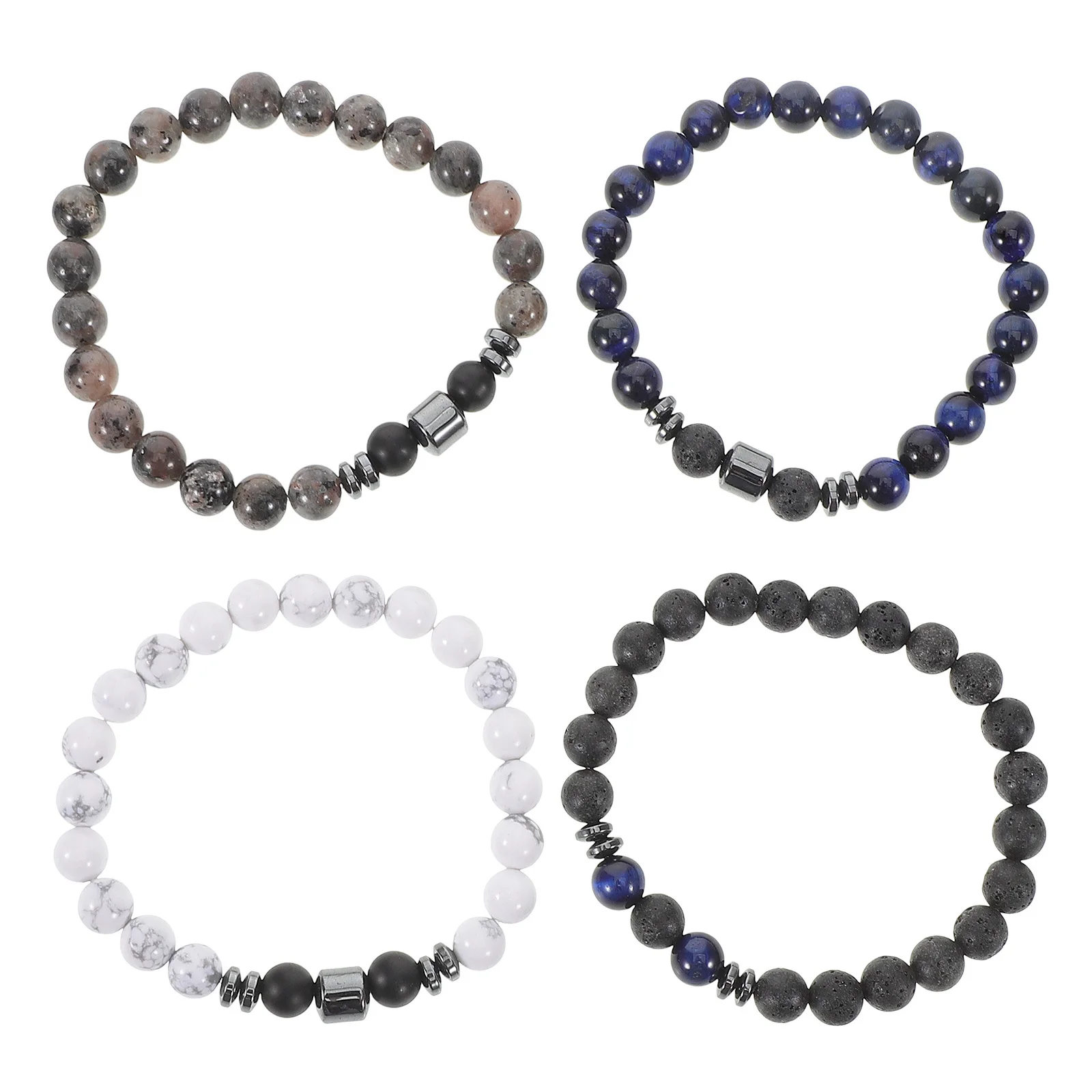 

4Pcs Natural Stone Bracelet 8mm Beaded Elastic Couple Friendship Yoga Essential Oil Lava Rock Charm for Men Women