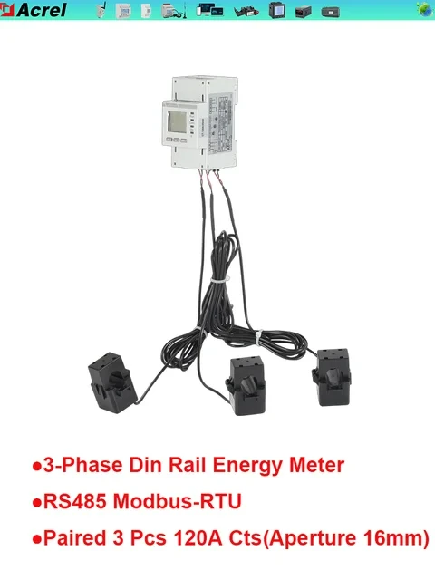 Acrel MID Certificated 3 Phase kwh Meter ADL400N-CT/D16 120A Din Rail 100ms Fast Response Multifunction Meter with 3 Pcs Cts view 6
